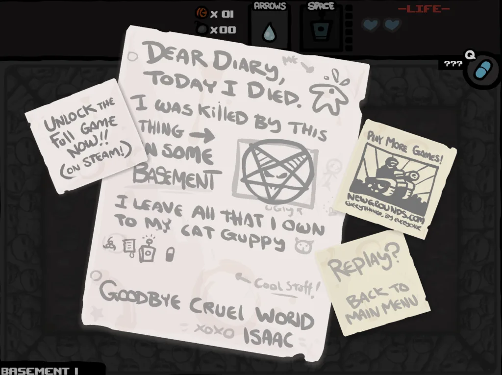 The Binding of Isaac - Game over