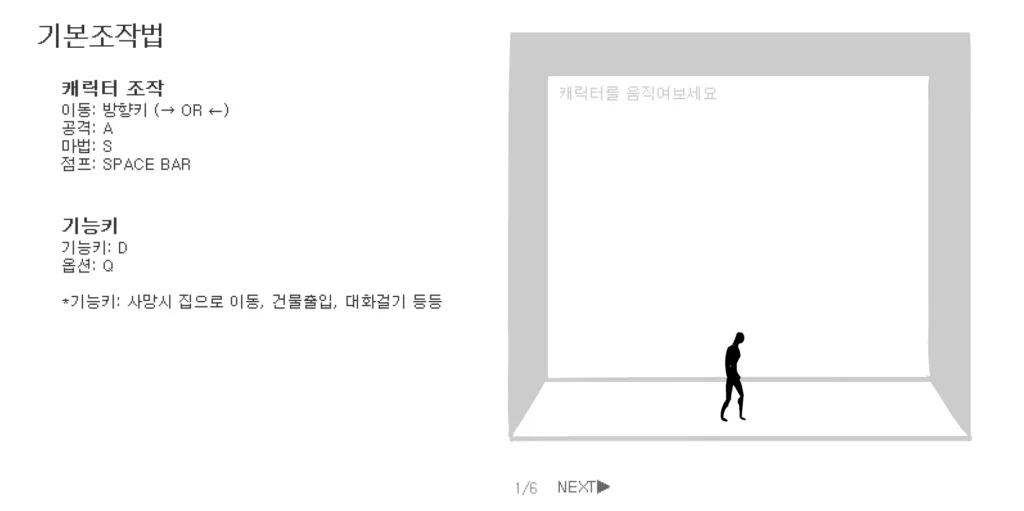 킹 오브 곡괭이 게임방법
캐릭터 조작과 기능키